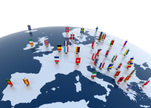map of Europe with pins in