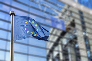 European Union flag against European Parliament